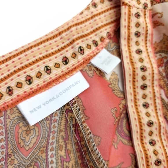 🔴 New York Company Sheer Brown Tan Orange Belted Dress Sz XL - Picture 6 of 10